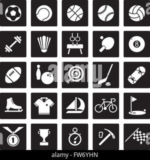 Glyphe de sport icons set, négatif dans les cases noires Illustration de Vecteur