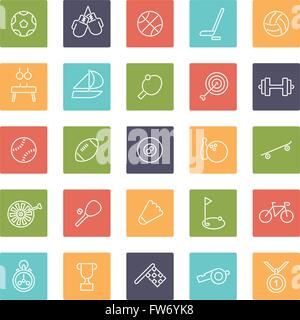 Gymnastique et Sport Collection icônes de ligne, négatif en carrés de couleurs Illustration de Vecteur