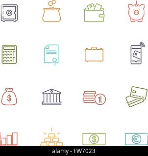 Argent et finances ligne connexes collection icônes Illustration de Vecteur