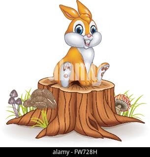 Cute bunny sitting on tree stump Illustration de Vecteur