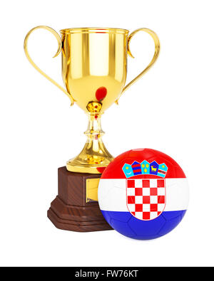 Trophée d'or et de la coupe de football soccer ball avec la Croatie d'un drapeau Banque D'Images