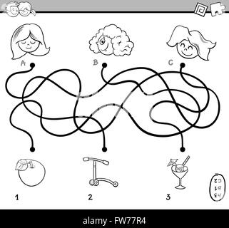 Cartoon noir et blanc Illustration de parcours éducatifs ou activité Puzzle labyrinthe pour les enfants d'âge préscolaire avec coloration filles Boo Illustration de Vecteur