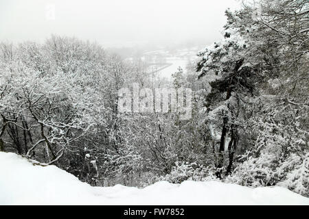 Paysage couvert de neige, Wilmslow, Cheshire, Royaume-Uni Banque D'Images