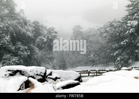 Paysage couvert de neige, Wilmslow, Cheshire, Royaume-Uni Banque D'Images