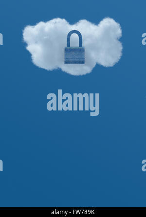 Un nuage blanc avec un cadenas verrouillé illustrant l'idée de sécurité des données dans le cloud. C'est illustratif de l'informatique en nuage Banque D'Images