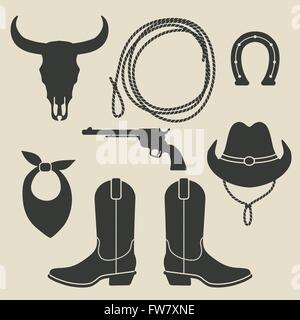 Jeu de COWBOY RODEO - vector illustration eps 8. Illustration de Vecteur