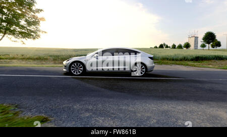 Document - Un document sans date photo disponible le 31 mars 2016 par le fabricant de voiture électrique américaine Tesla Motors Tesla montre le nouveau modèle 3. Photo : TESLA MOTORS/dpa (à l'ATTENTION DES RÉDACTEURS : Editorial n'utiliser que dans le cadre des rapports et à l'obligation de crédit source : 'Tesla Motors') : dpa Crédit photo alliance/Alamy Live News Banque D'Images