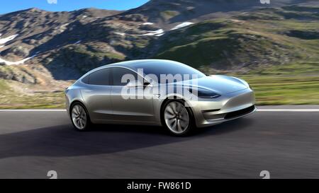 Document - Un document sans date photo disponible le 31 mars 2016 par le fabricant de voiture électrique américaine Tesla Motors Tesla montre le nouveau modèle 3. Photo : TESLA MOTORS/dpa (à l'ATTENTION DES RÉDACTEURS : Editorial n'utiliser que dans le cadre des rapports et à l'obligation de crédit source : 'Tesla Motors') : dpa Crédit photo alliance/Alamy Live News Banque D'Images