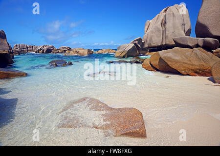 Traumstrand Anse marron, marron, La Source auch Insel La Digue, Seychellen Banque D'Images