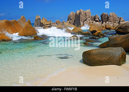 Traumstrand Anse marron, marron, La Source auch Insel La Digue, Seychellen Banque D'Images