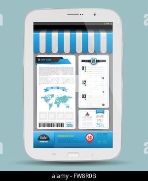 Comprimé avec de la publicité. Vector illustration. Achats en ligne concept. Illustration de Vecteur