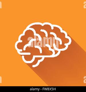 Cerveau humain, simple icône blanche avec grande ombre sur l'orange Illustration de Vecteur
