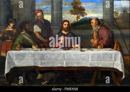 L'Yarborough version de la Cène à Emmaüs par Tiziano Vecellio (Titien), huile sur panneau, c.1531-1535 Banque D'Images