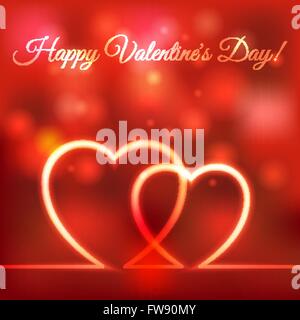 Happy Valentines carte de souhaits coeurs fond flou rouge. Illustration de Vecteur