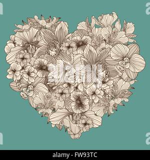 La composition de fleurs en forme de coeur Illustration de Vecteur