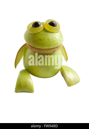 Funny frog fait d'apple sur fond isolé Banque D'Images