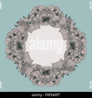 Cadre fait de vintage fleurs sur fond bleu Illustration de Vecteur