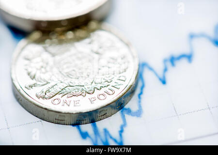 British pound coins plus graphique du concept d'économie financière, Banque D'Images