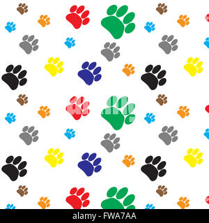 Chien animal couleur de motif. Patte d'impression et l'empreinte, la faune animal cat walk, trace. Vector illustration design plat Banque D'Images