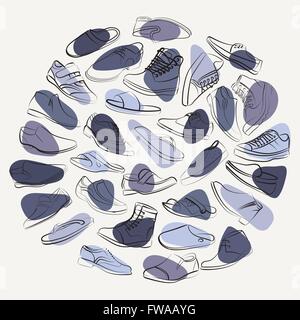 Collage d'élégante mens Chaussures et bottes sur une des taches colorées. Illustration de Vecteur