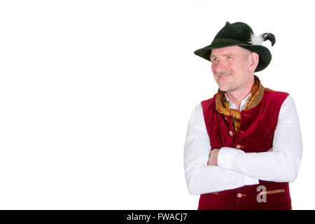 Portrait de l'homme isolé de Bavière en vêtements traditionnels à la recherche sur le côté Banque D'Images