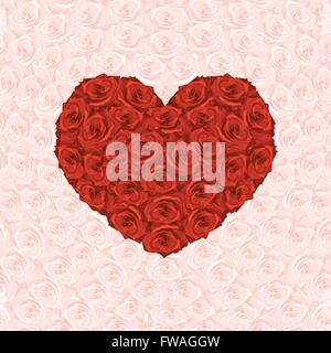 Vector illustration de coeur de roses rouges sur fond de faits de rose rose Illustration de Vecteur