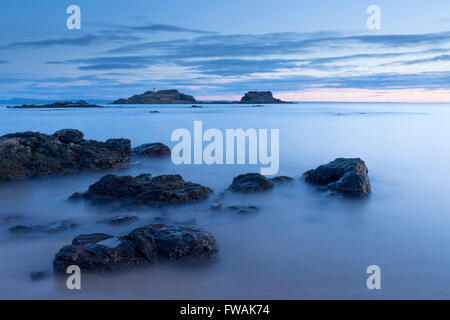 Lever de soleil sur l'île de Fidra est, Lothian, Écosse, 29 mars 2016 Banque D'Images