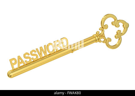 Concept de mot de passe avec la clé d'or, 3D Rendering Banque D'Images