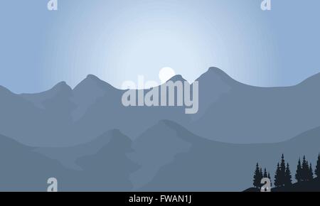 Vue sur montagne avec lune Illustration de Vecteur