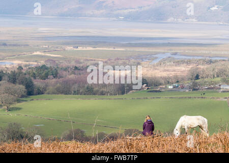 Une vue de dessus à la vallée des artistes au cours de la réserve RSPB de Ynyshir et l'estuaire Dyfi. Banque D'Images