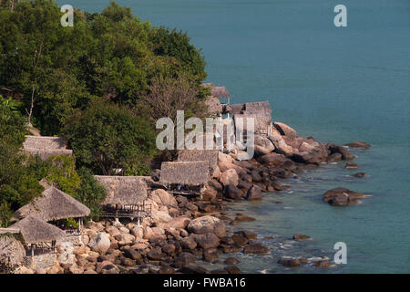 Huttes de bambou sur la plage de Danang, Rangbeach ou Da nang, Quang Nam Province, Vietnam Banque D'Images