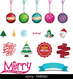 Nouvel an noël décoration vacances icônes réalistes set vector illustration isolé Illustration de Vecteur