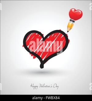 Coeur de l'art du dessin avec un crayon. Vector illustration. Peut utiliser pour le mariage et la Saint-Valentin. Illustration de Vecteur