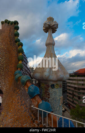 Toit de la maison de Mila (Casa Batllo) à Barcelone, Espagne Banque D'Images