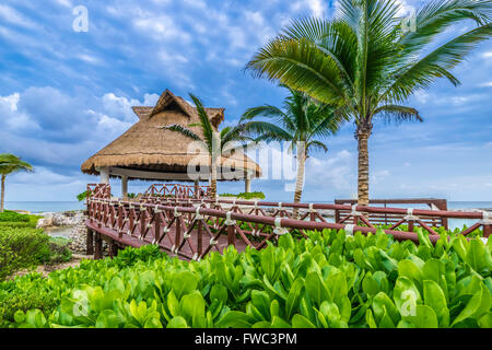 Cabana de chaume sur la côte Banque D'Images