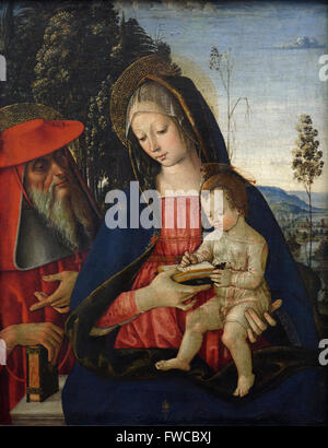 Bernardino Pinturicchio (ca.1454-1513), Maria avec enfant et saint Jérôme (ca. 1481). Banque D'Images