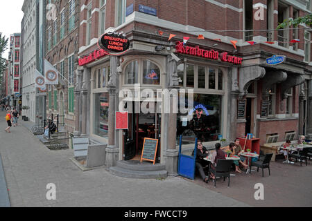 Le coin café Rembrandt à Amsterdam, Pays-Bas. Banque D'Images