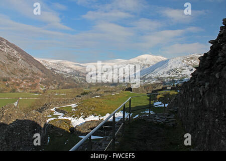 Les chutes de neige à Castell y Bere, un château à proximité de Llanfihangel-y-fanion dans la vallée de Gwynedd, Pays de Galles Dysynni Banque D'Images