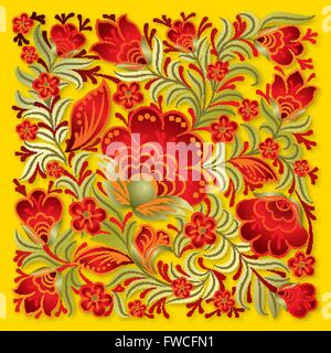 Résumé rouge ornement floral sur fond jaune Illustration de Vecteur