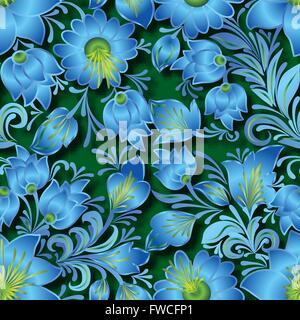 Ornement floral bleu transparent sur fond vert Illustration de Vecteur