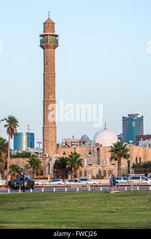 La mosquée Hassan Bek à Jaffa, ville de Tel Aviv, Israël. Vue depuis le parc Charles Clore Banque D'Images