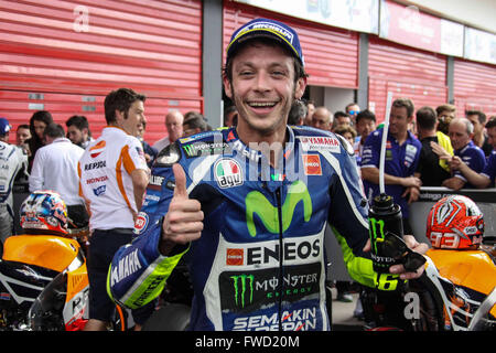 Rio Hondo, l'Argentine. 06Th avr, 2016. Valentino Rossi de l'Italie et Movistar Yamaha MotoGP célèbre la deuxième place à la fin de la course MotoGP pendant le MotoGp d'Argentine - Course à Termas de Rio Hondo Circuit sur Avril 03, 2016 à Rio Hondo, l'Argentine. Crédit : marco iorio/Alamy Live News Banque D'Images