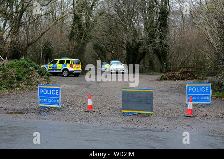 Salisbury, Royaume-Uni. 4 avril, 2016. Un corps a été trouvé dans la recherche d'un homme de Salisbury Brendan Hughes. Brendan, 37 ans, a été porté disparu hier matin et les services d'urgence ont parcourt une zone de forêt près de Salisbury Racecourse aujourd'hui. Ses proches ont été informés. Police n'est pas traiter la mort comme suspecte Crédit : Paul Chambers/Alamy Live News Banque D'Images