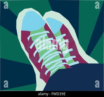 Geomteric créative, bleu, vert et rose sneakers mosaic Illustration de Vecteur