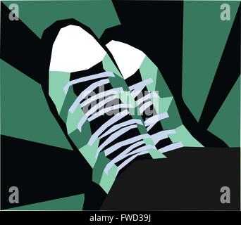 Geomteric créative, blanc, noir et vert mosaïque sneakers Illustration de Vecteur