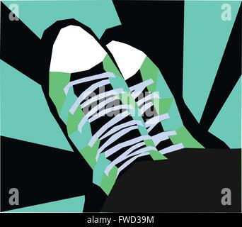 Geomteric créative, turquoise, noir et vert sneakers mosaic Illustration de Vecteur