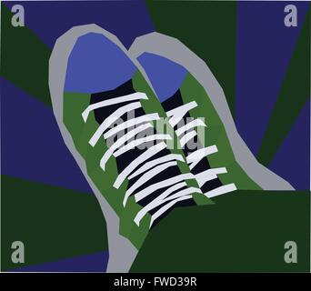 Geomteric créative, bleu, gris et vert mosaïque sneakers Illustration de Vecteur