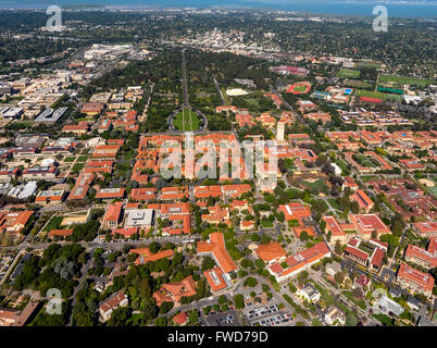 Campus de l'Université de Stanford à Palo Alto en Californie, Hoover Tower, campus, Silicon Valley, Californie, USA, vue aérienne, Banque D'Images