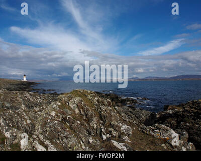 Lumière du soir sur le phare, un Rubh Duin, Port Charlotte, Islay, Ecosse Banque D'Images