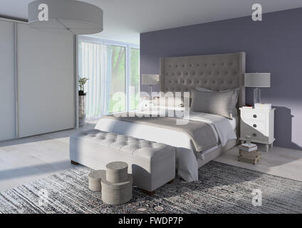 Chambre confortable avec une jolie décoration. Le rendu 3D Banque D'Images
